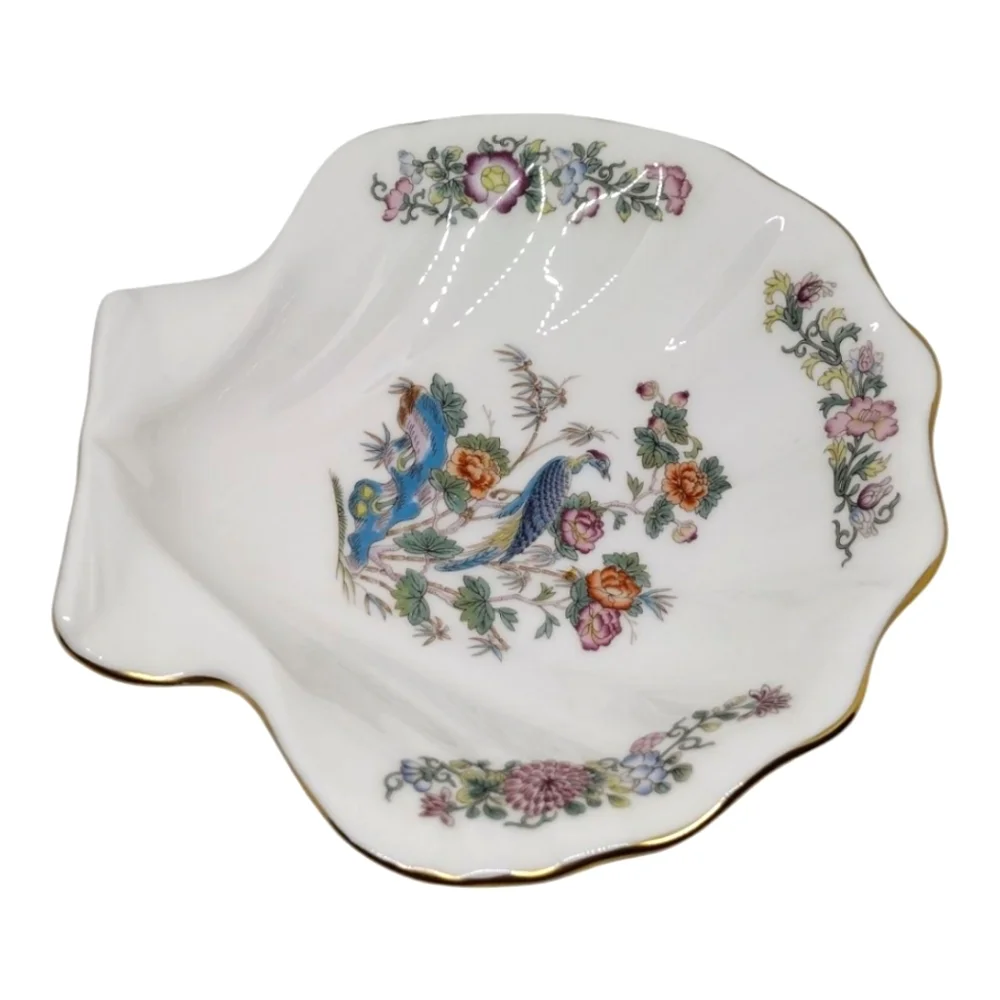 Vtg. Wedgwood Bone‎ China Clam Shell Discontinued Kutani Crane Trinket Soap Dish